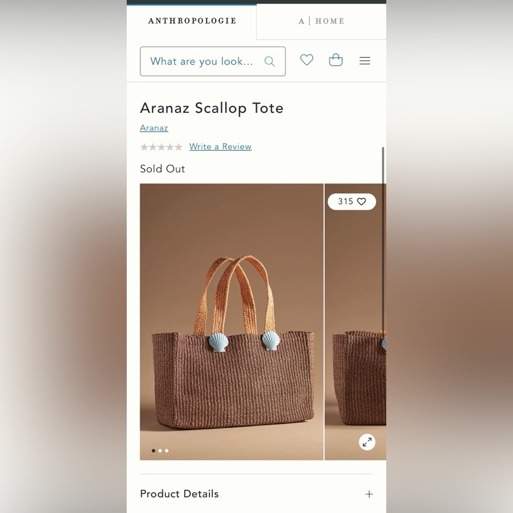 Anthropologie Aranaz Stylish Brown Tote with Shell Details.
